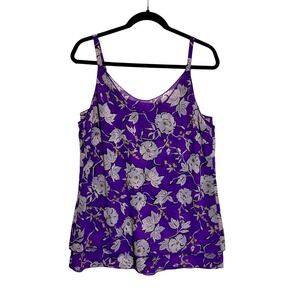 Cabi Sheer Double Layer Floral Tank Top Womens Small Purple Boho Cottagecore‎
